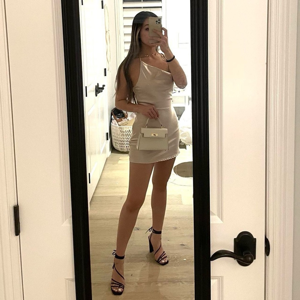 Princess Polly Satin Asymmetrical Dress - Champagne